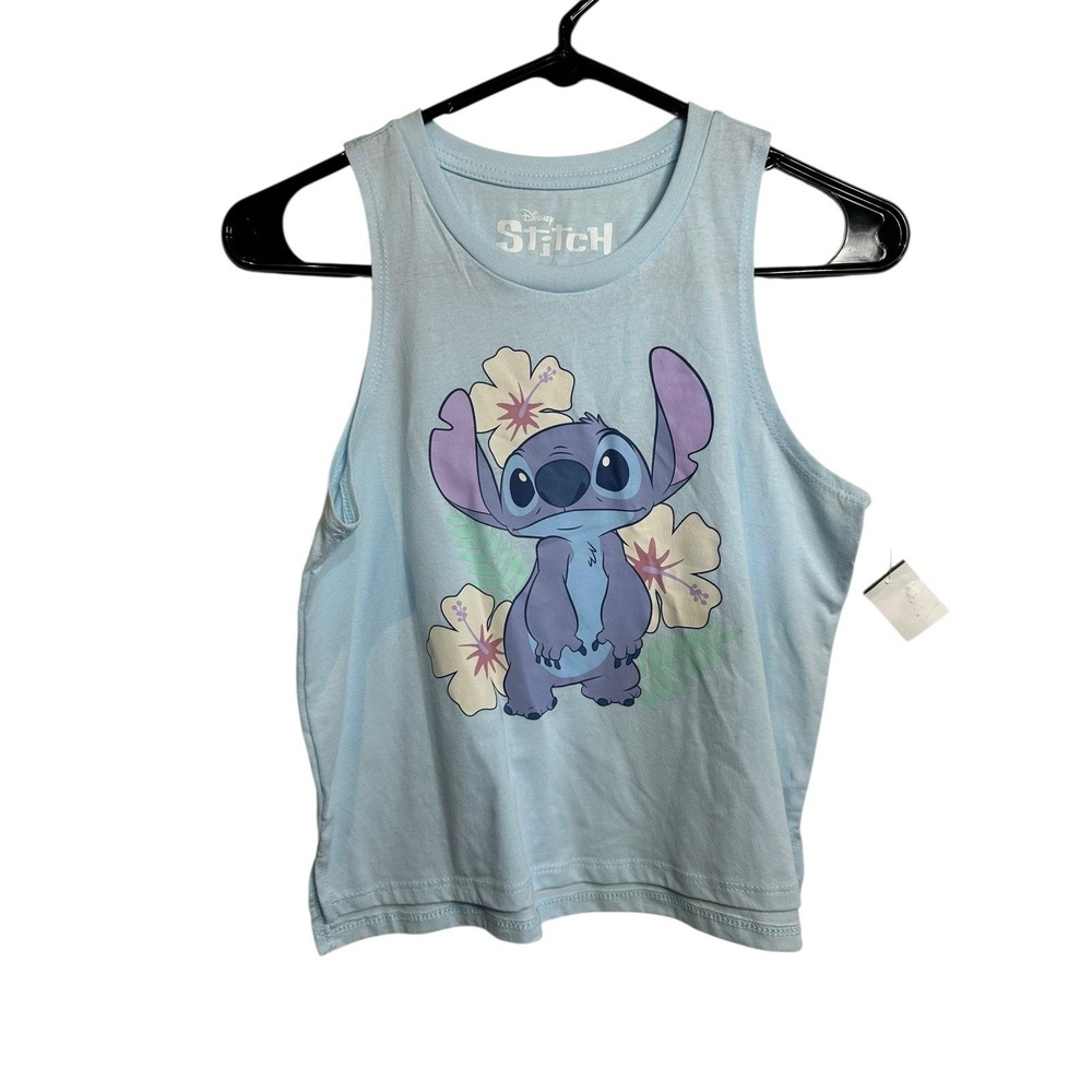 Disney Light Blue Stitch Tank Top with Floral Print